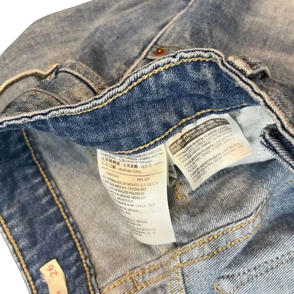 LEVI'S 721 HIGH RISE SKINNY Medium Blue Wash Distressed Red Tab Jeans sz 26 x 32